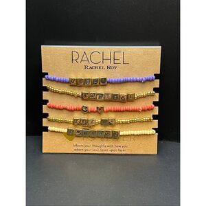 New RACHEL Rachel Roy Gold Tone 5 Piece Inspirational Bead Stretch Bracelet Set